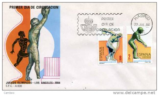 FDC 1984 SPAIN ESPAGNE OLYMPIC GAMES JEUX  OLYMPIQUES  ANGELES 1984  DISQUE  NATACION SWIMMING DISCUS SCULPTURE - Ete 1932: Los Angeles