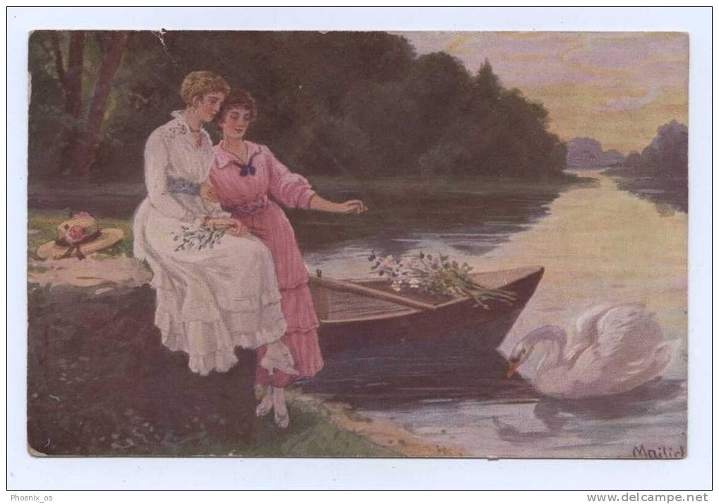 ALFRED MAILICK - Lady, Lake, Swan, 1918. - Mailick, Alfred