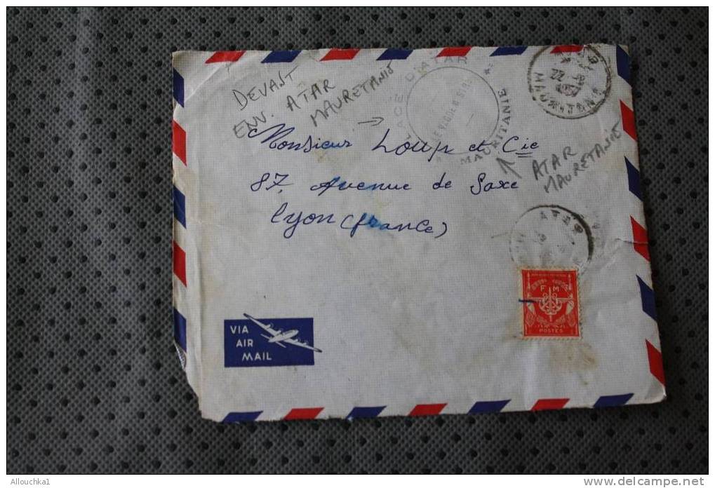 DEVANT LETTRE MILITARIA ATAR MAURETANIE AFRIQUE EQUATORIALE   FRANCAISE ENVELOPPE MARCOPHILIE  TIMBRESEUL LETTRE AVION - Cartas & Documentos