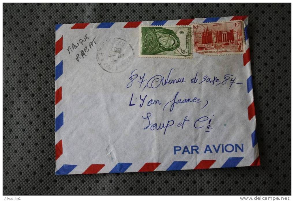 AFRIQUE OCCIDENTALE   FRANCAISE ENVELOPPE MARCOPHILIE  2 TIMBRES SUR  LETTRE AVION MANQUE RABAT - Lettres & Documents