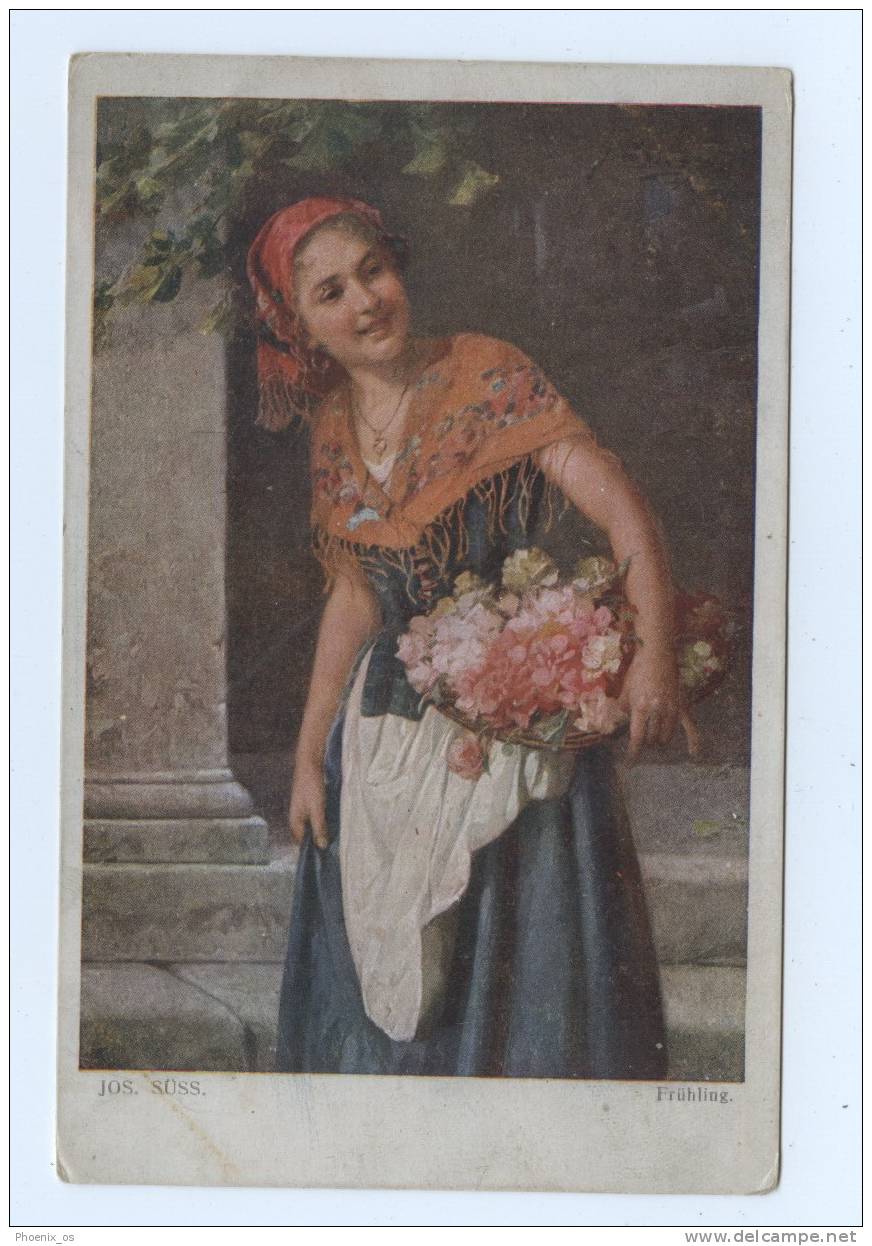JOSEF SUESS - Girl & Flowers, 1922. - Suess, Josef