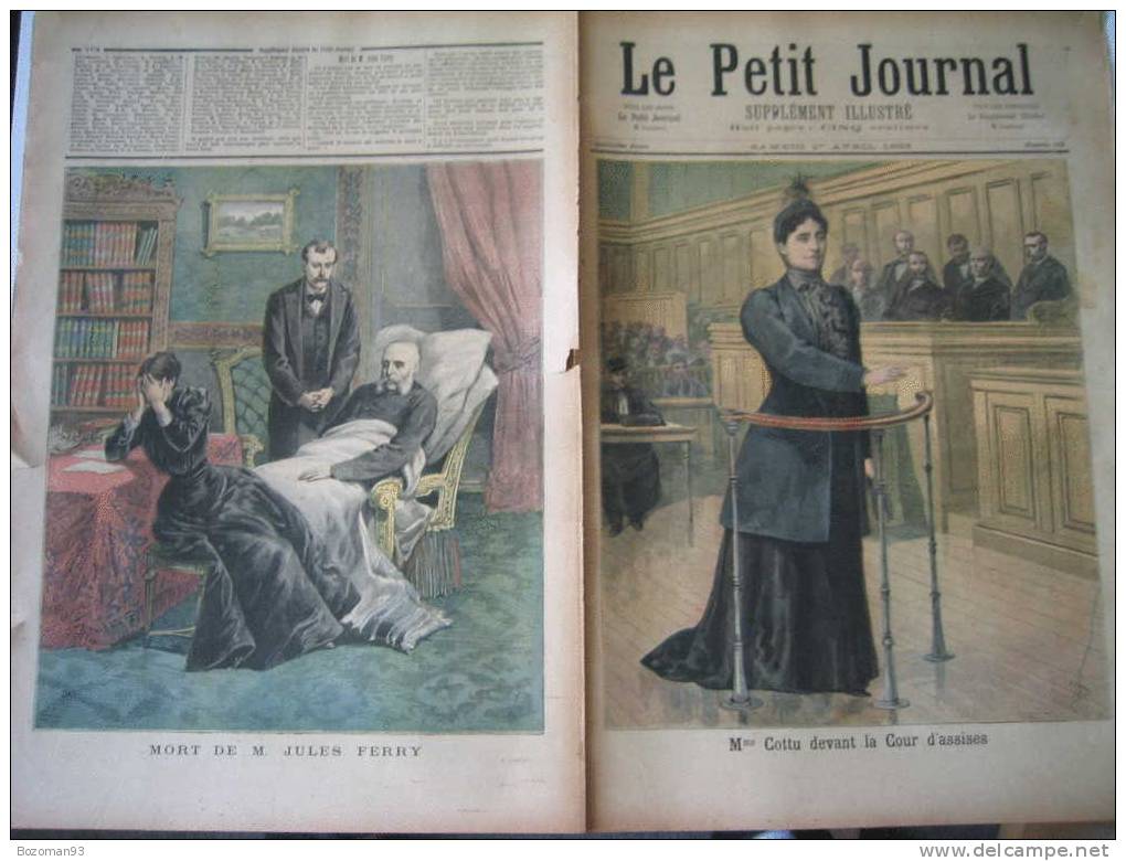 LE PETIT JOURNAL N° 0123 01/04/1893 MORT DE JULES FERRY+ MME COTTU DEVANT LA COUR D'ASSISES - Le Petit Journal