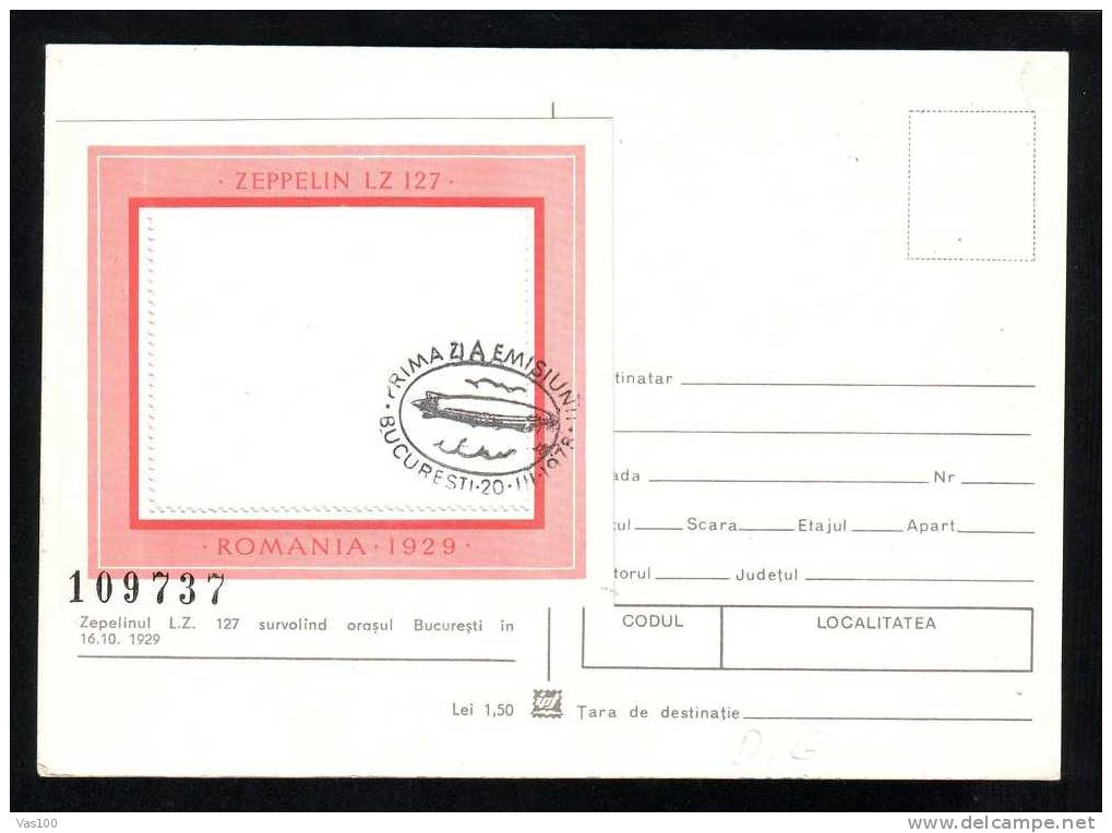 Dirigeable \"L. Z. 127\"  Carte Maximum 1er Jour Roumanie, 1979 – Airship,over Bucharest 16.10.1929, Zeppelin Maximum Ca - Zeppelins