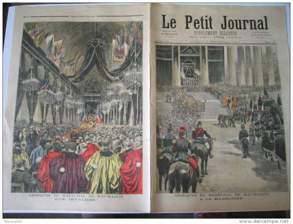 LE PETIT JOURNAL N° 0154  04/11//1893 OBSEQUES DU Mal MAC MAHON AUX INVALIDES ET A LA MADELEINE - Le Petit Journal