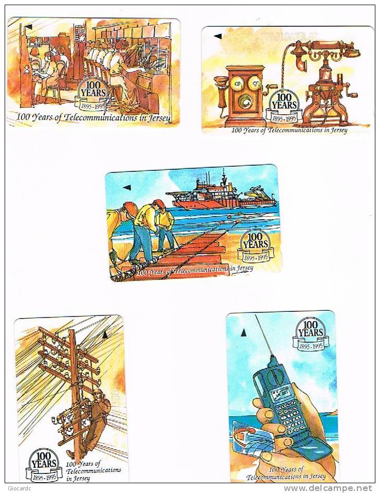 JERSEY TELECOMS - 1995 100 YEARS OF TELECOMMUNICATIONS IN JERSEY -  COMPLET SET OF 5 CODE 36JERA/E  - USED - RIF. 4396 - Operatori Telecom