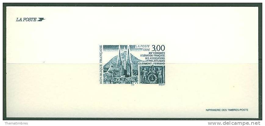 GRA3004 Volcan Puy De Dome Cathedrale Horloge Carillon Clermont Ferrand 3004 France 1996 Gravure Officielle - Uhrmacherei