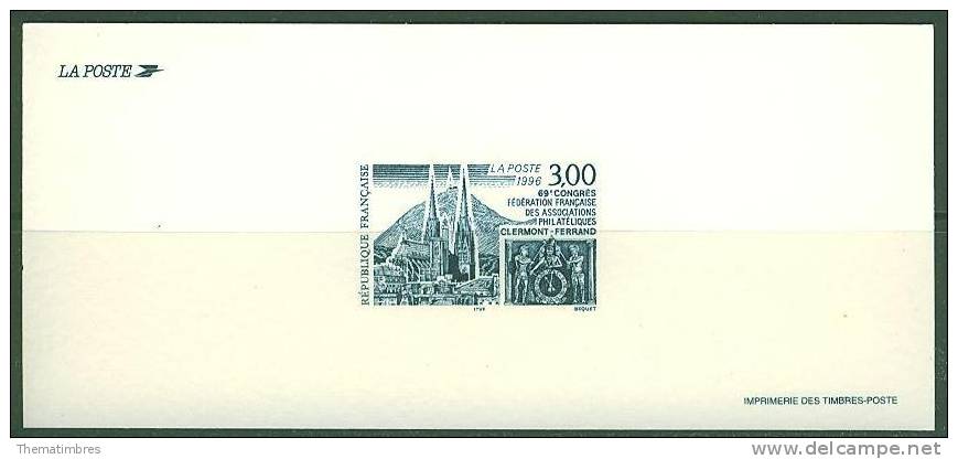 GRA3004 Volcan Puy De Dome Cathedrale Horloge Carillon Clermont Ferrand 3004 France 1996 Gravure Officielle - Clocks