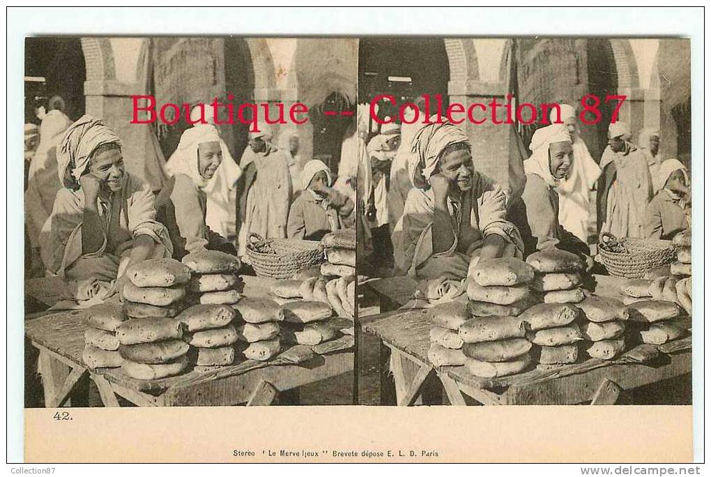 CPA  1900 De BISKRA STEREOSCOPIQUE - MARCHAND De PAIN - STEREOVIEW 1900´s - DOS VISIBLE - Profesiones