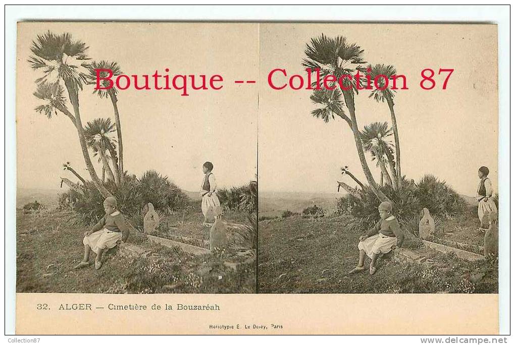 CPA  1900 D´ ALGER STEREOSCOPIQUE - CIMETIERE De La BOUZAREAH - JEUNE GARCON - ENFANT- STEREOVIEW 1900´s - Niños