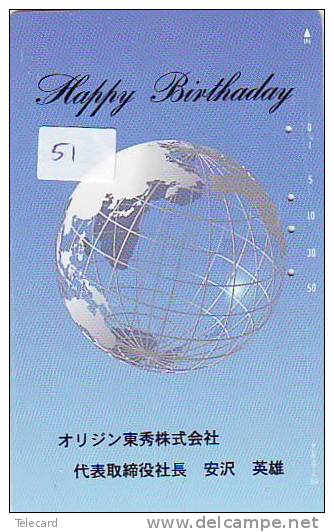 Télécarte Japon GLOBE (51)  MAPPEMONDE * Telefonkarte Phonecard JAPAN * Erdkugel Globus - Espacio