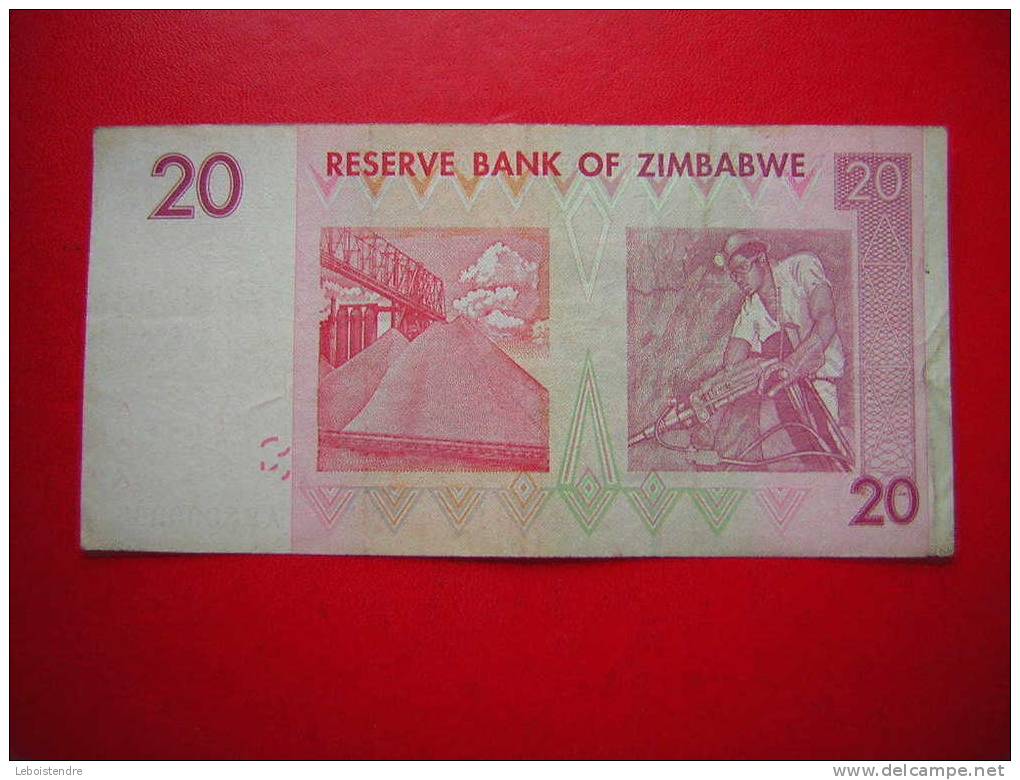 BILLET DU ZIMBABWE-20-TWENTY DOLLARS-RESERVE BANK OF ZIMBABWE-HARARE 2007- - Zimbabwe