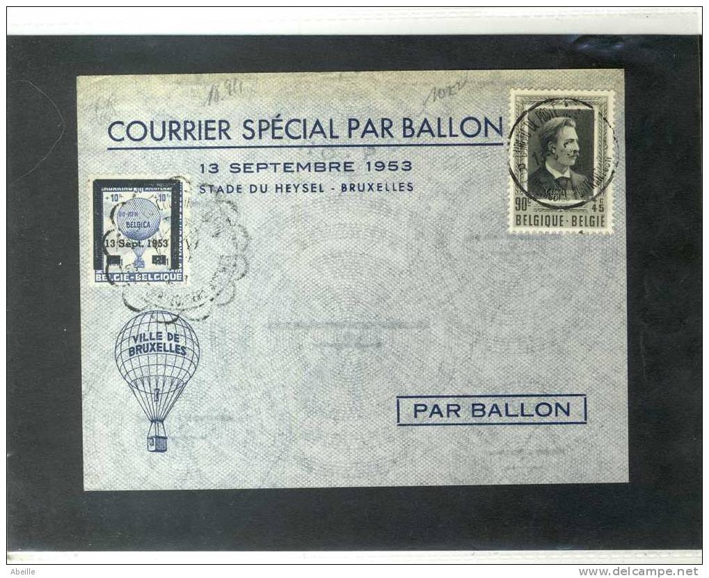 16/911   COURRIER SPECIAL PAR BALLON1953 + VIGNETTE BLEU - Brieven En Documenten