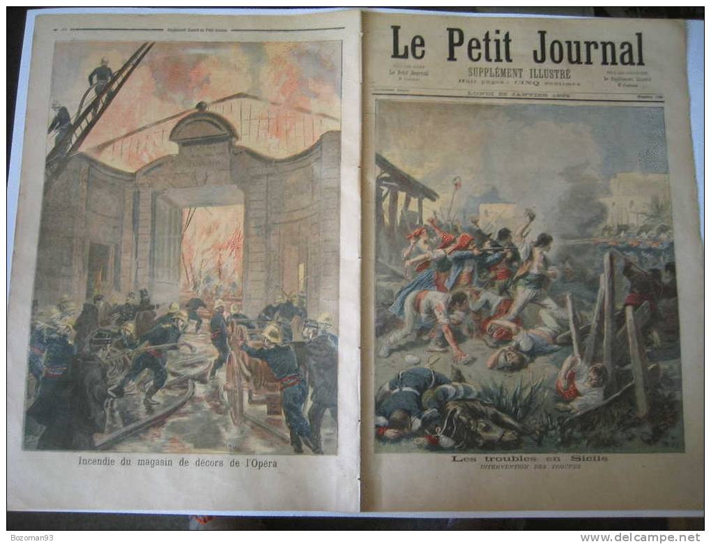 LE PETIT JOURNAL N° 0166  22/01/1894 INCENDIE DU MAGASIN DE DECORS DE L'OPERA A PARIS + TROUBLES EN SICILE - Le Petit Journal