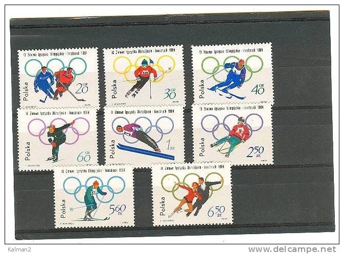 XX2205 -  OLIMPIADI NEVE 1964 INNSBRUCK  - POLONIA - Y.T. 1322/29  Nuovi Senza Linguella** (Michel 1457/64A) - Hiver 1964: Innsbruck