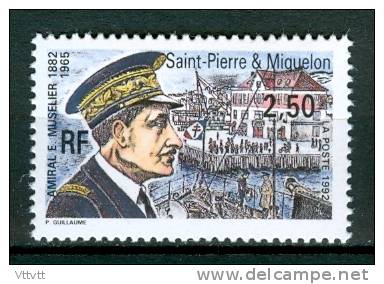 SAINT-PIERRE-ET-MIQUELON,     1992, N° 558** (Yvert Et Tellier), Hommage à L´Amiral Muselier - Unused Stamps