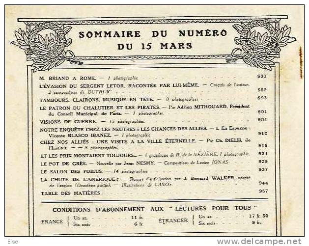 GUERRE 1914/18  LECTURE POUR TOUS -  MARS 1916  - ARTICLES SUR LA GUERRE - NOMBREUSES PHOTOS OU ILLUSTRATIONS- 80 P - Französisch