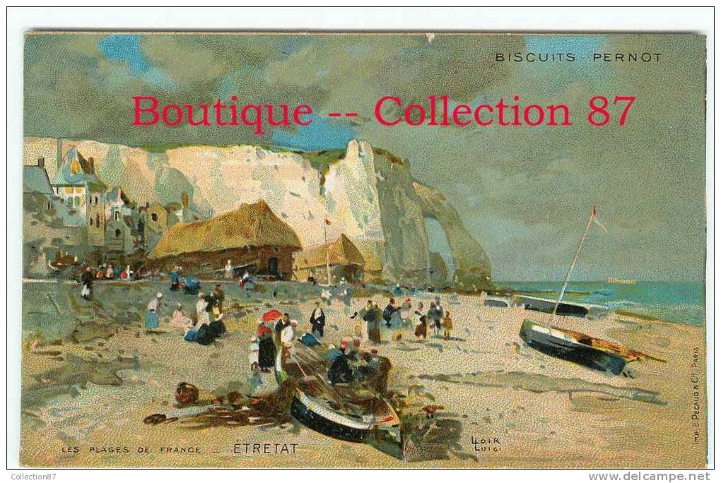 PUBLICITE BISCUIT PERNOT - ILLUSTRATEUR LOIR LUIGI - PLAGE  ETRETAT - CARTE  AQUARELLE - DOS VISIBLE - Loir