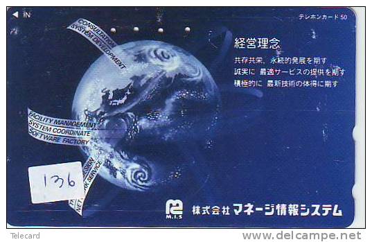 Télécarte Japon GLOBE (136) MAPPEMONDE * Telefonkarte Phonecard JAPAN * Erdkugel Globus - Espacio