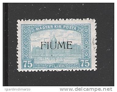 FIUME - 1918 - Valore Da 75 F. Emissione Di Ungheria Soprastampato FIUME - Nuovo S.T.L. - In Ottime Condizioni. - Fiume