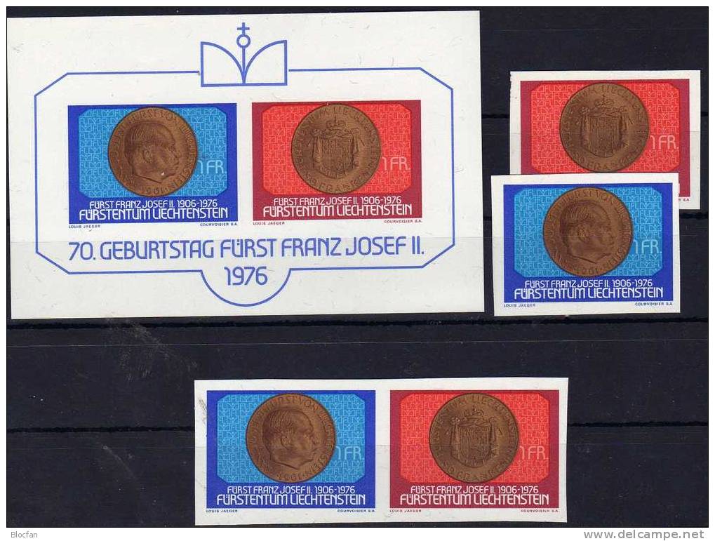 Fürst Franz Josef II.Liechtenstein 649/0,ZD+Block 10 ** 6€ Münzen Porträt Wappen Bloque Hb M/s Coins Sheet Bf Fürstentum - Monnaies