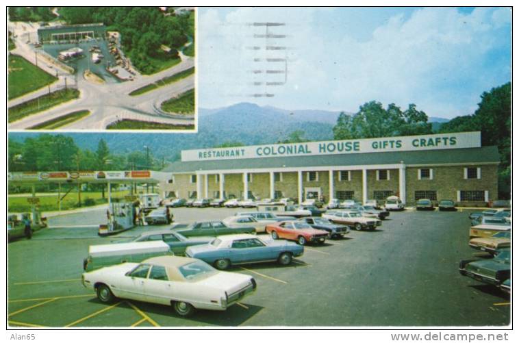 Caryville TN, Colonial House Restaurant Gas Station & Souvenir Shop, Auto,  On C1970s Vintage Chrome Postcard - Sonstige & Ohne Zuordnung