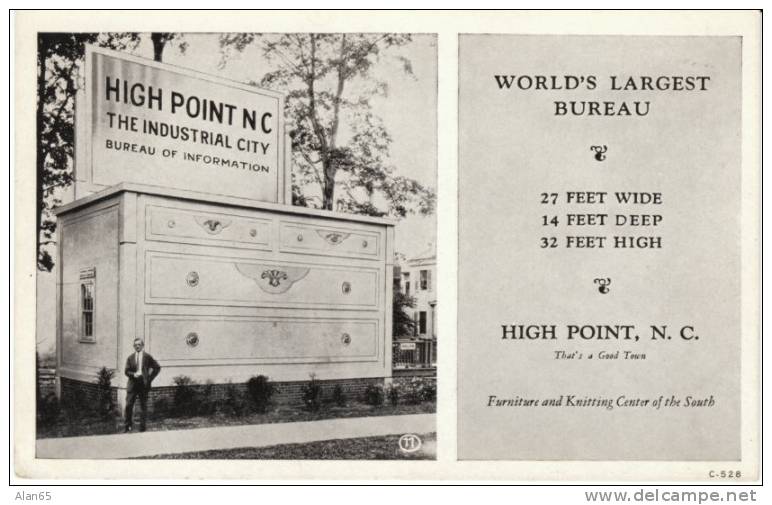 High Point NC, Worlds Largest Bureau, Furniture & Knitting Center Of The South, On C1920s Vintage Postcard - Andere & Zonder Classificatie