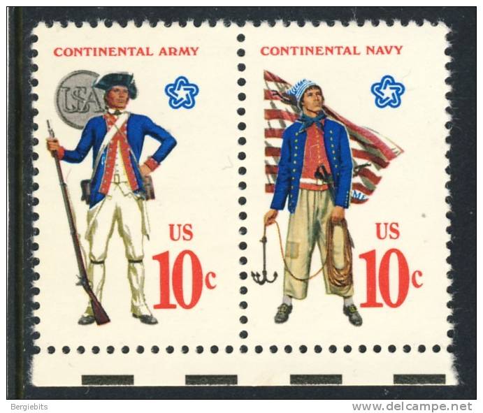 1975  United States 10 Cents Setenant Pair  " Military Uniforms  Issue " VF MNH - Bandes & Multiples