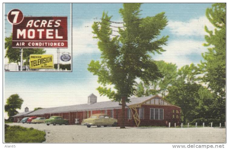 Wentzville MO, 7 Acres Motel, Lodging Auto, C1950s Vintage Linen Postcard, Television Mentioned In Sign - Andere & Zonder Classificatie