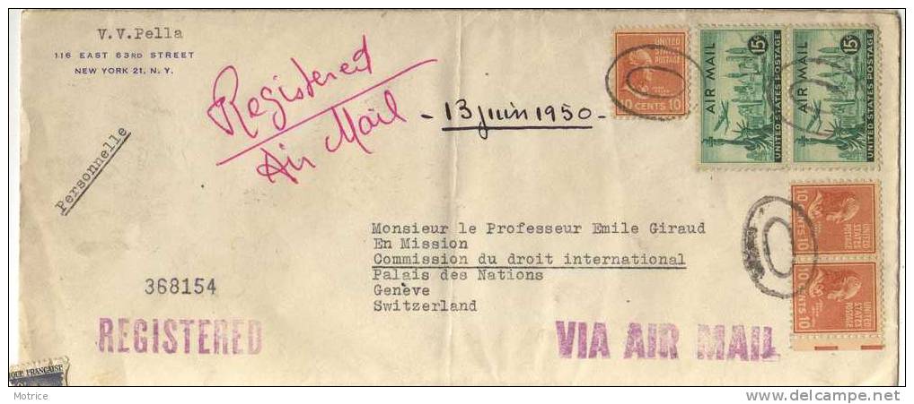 ENVELOPPE Etats Unis; 1950; De Nombreux Cachets (New York Vers Geneve). - Lettres & Documents