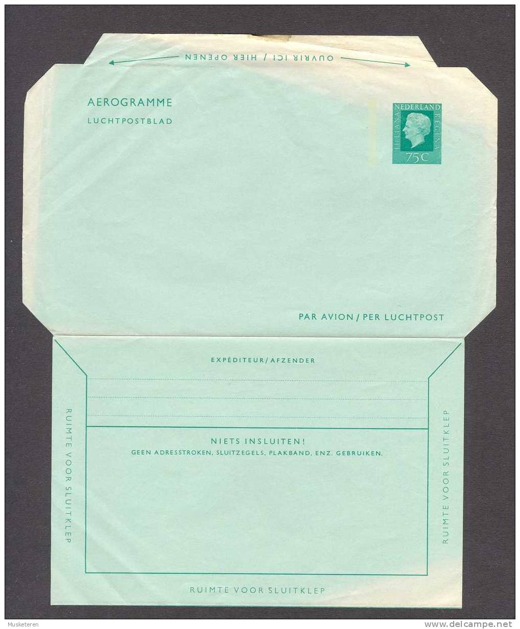 Netherlands Aerogramme Postal Stationery Ganzsache Luchtpostblad Par Avion / Per Luchtpost Queen Königin Juliana Regina - Posta Aerea