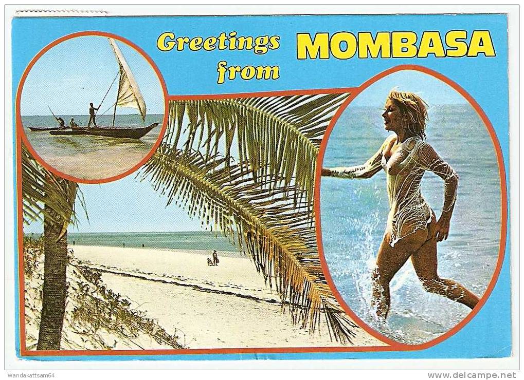 AK 1177 Greetings From MOMBASA Mehrbildkarte 3 Bilder Bot Mit Segel Knackarsch 15. DEZ 82 MOMBASA KENYA Nach Sulgen - Kenya