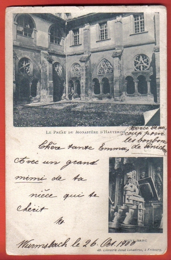 H1456 Hauterive, Le Préau Du Monastère, Saint-Marc.Précurseur.Rapperswil 1900 V.Vuadens.Josué Labastrou Fribourg 49 - Fribourg