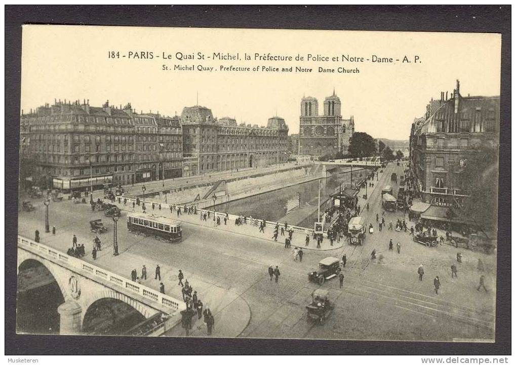 France CPA Paris - Le Quai St Michel, La Préfecture De Police Et Notre Dame A.P. Tram Tramways Cars - The River Seine And Its Banks