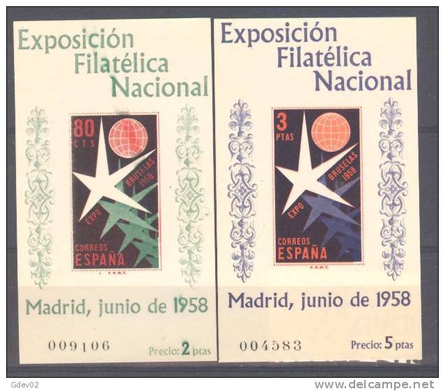 ES1222-L1753HC.España. Spain.Espagne.HOJITAS DE BRUSELAS1958 (Ed 1222/3**) Sin Charnela LUJO - Hojas Conmemorativas