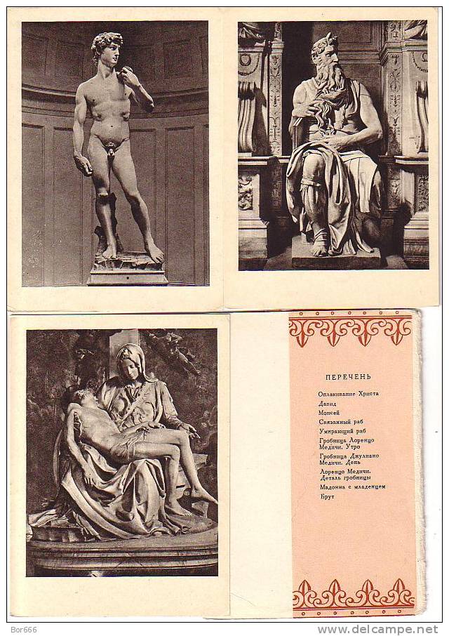 GOOD OLD RUSSIA 10 Postcards Set 1957 - Michelangelo - Sculptures