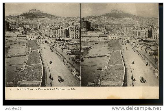 ITALIA- Compania Napoli Carte STEREOSCOPIQUE Le Pont Et Le Fort St-Elme- STEREOVIEW  LOT98 18 - Stereoscopische Kaarten