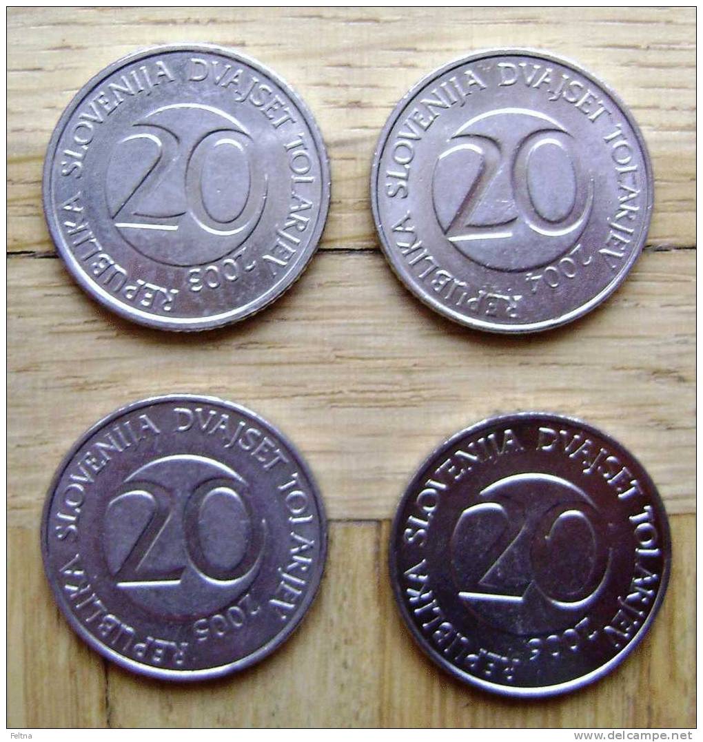 SET OF 4 SLOVENIA 20 TOLAR COINS DIFFERENT YEARS XF USED BIRD - Slowenien