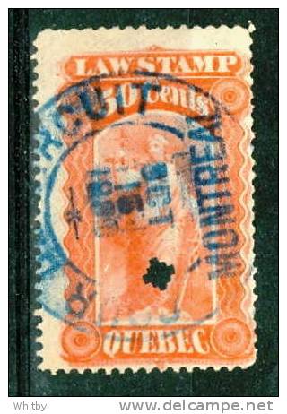 1871 50 Cent Quebec Law Stamp #QL19  Dated 1889 Montreal Cancel - Steuermarken