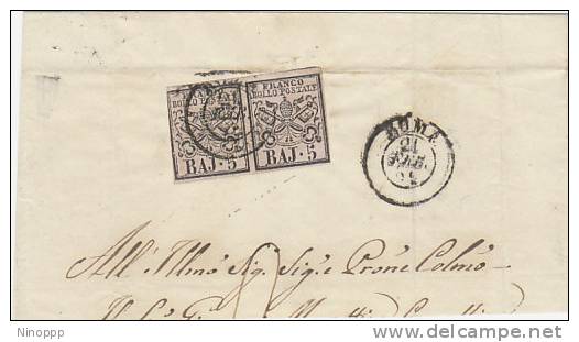 Papal States-1862 5Baj Pair On Cover - Collections