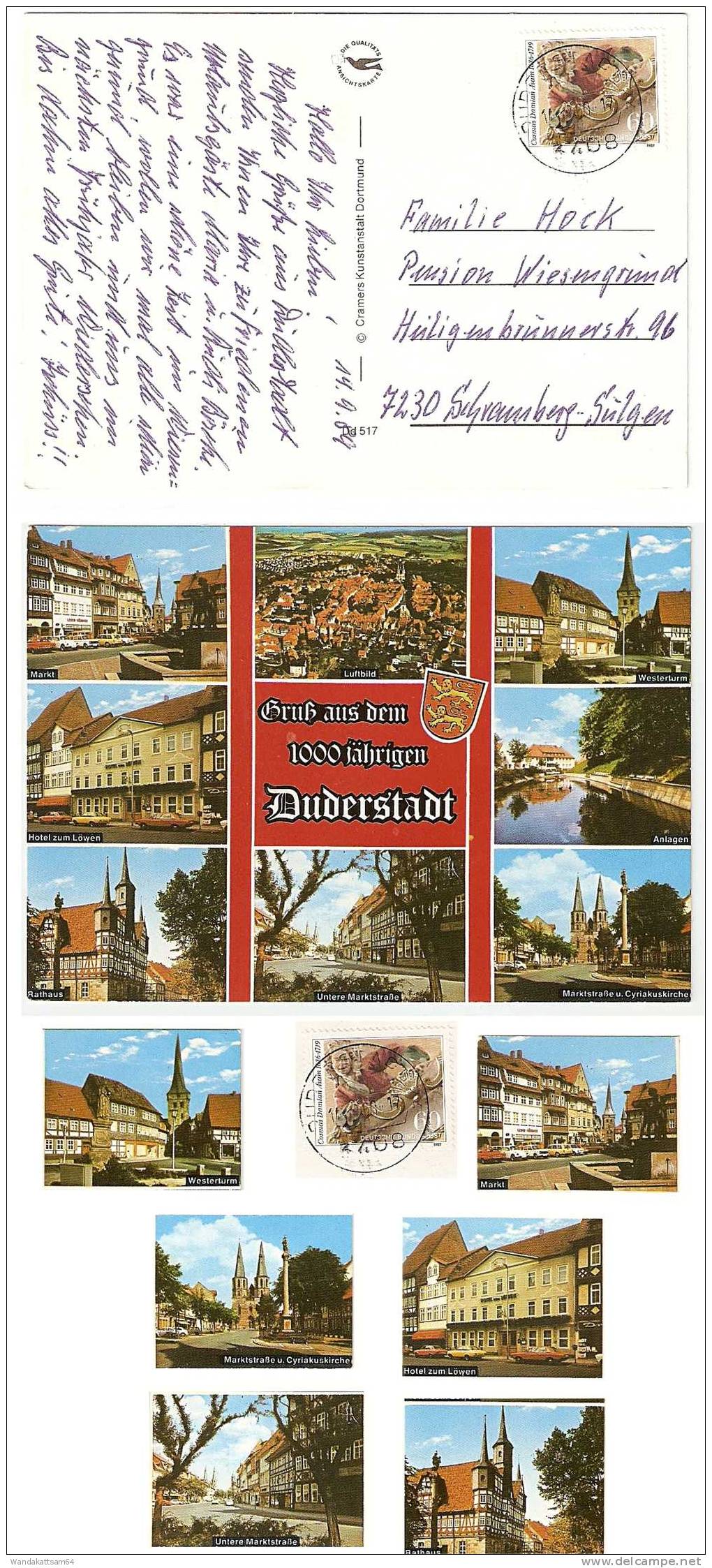 AK 517 Gruß Aus Dm 1000 Jährigen Duderstadt Mehrbild Mit Wappen 8 Bilder VW-Käfer Hotel Markt 14.9.89-17 3408 DUDERSTADT - Duderstadt