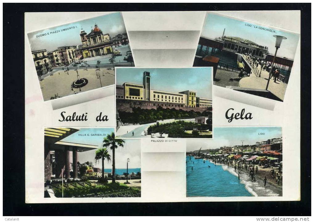 V0940 CARTOLINA ILLUSTRATA SICILIA CALTANISSETTA SALUTI DA GELA  VEDUTINE FG. V. 1960 - Gela