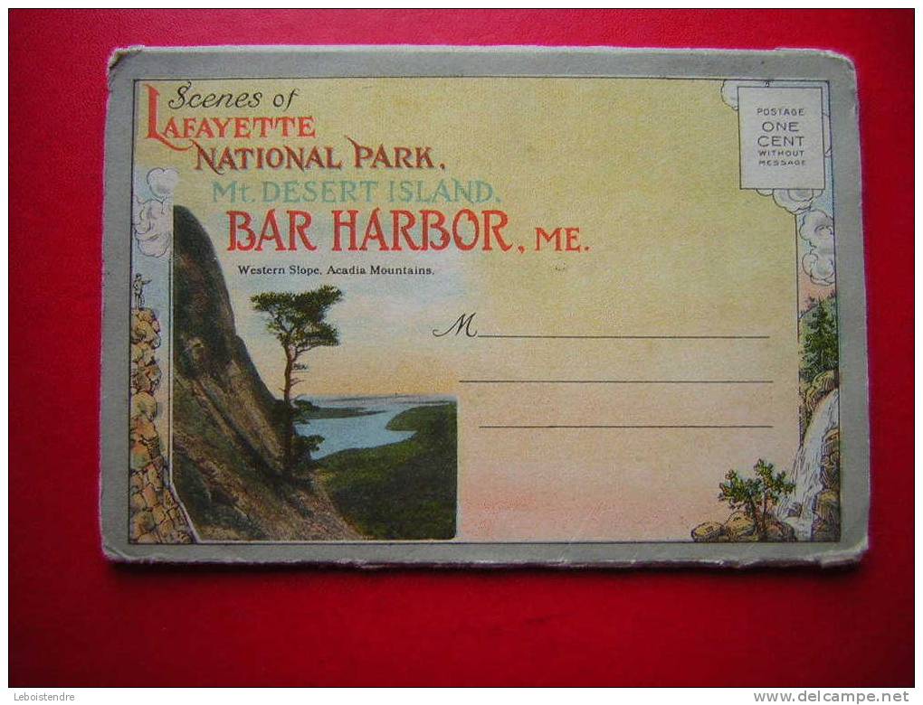 CARNET DE 9 VUES RECTO VERSO TOTAL 18 VUES  ETATS UNIS  SCENES OF LAFAYETTE NATIONAL PARK Mt DESERT ISLAND BAR HARBOR ME - USA Nationale Parken