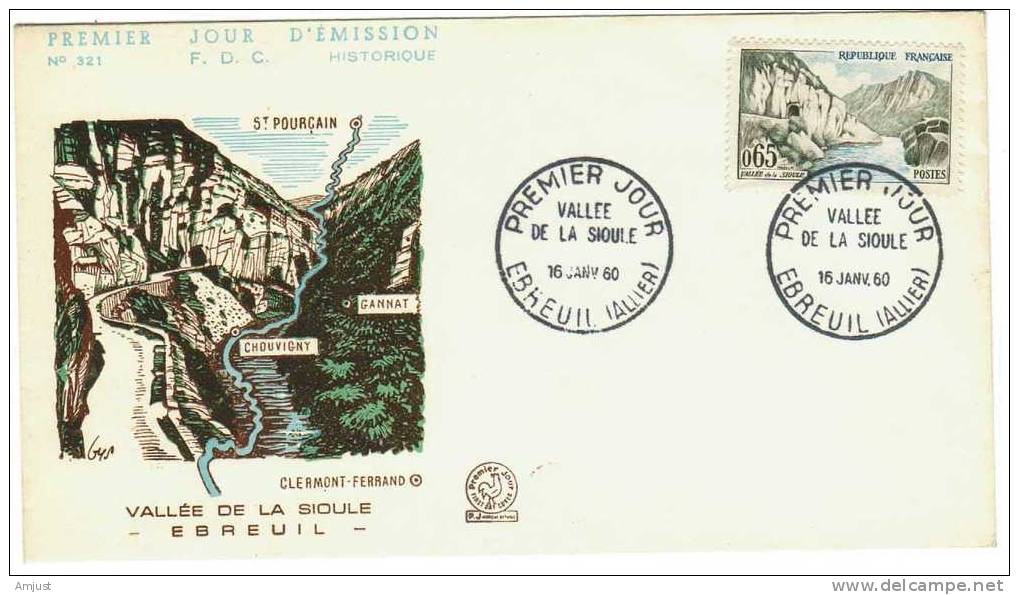 FDC  De France 1960, Vallée De La Sioule, Ebreuil Du 16.01.1960 No. Yvert & Tellier 1239 - 1960-1969