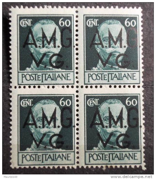 1945-47 Nr 6 X 4 Quartina Punto Sul Riquadro Vignetta Trieste E Venezia Giulia - Imperiale 60 Cent. Nuovo Gommato - MNH - Ungebraucht