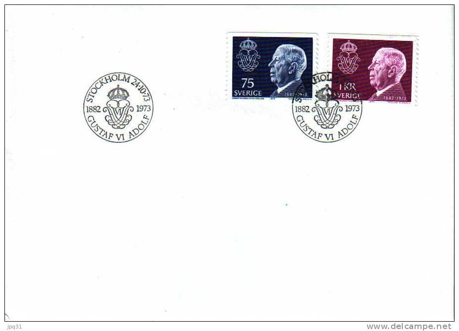 Enveloppe 1er Jour Suède No 794/95 - Stockholm 24/10/73 - Mort Du Roi Gustave VI Adolphe - FDC