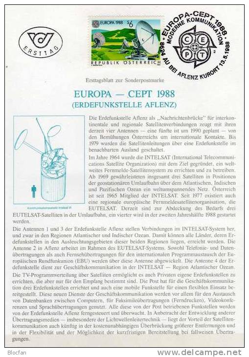 Raumfahrt In Europa CEPT 1988 Österreich 1923 Auf GBl. SST 12€ Satellit Antenne Erdfunkstelle ETB Space Stamp Of Austria - Abarten & Kuriositäten