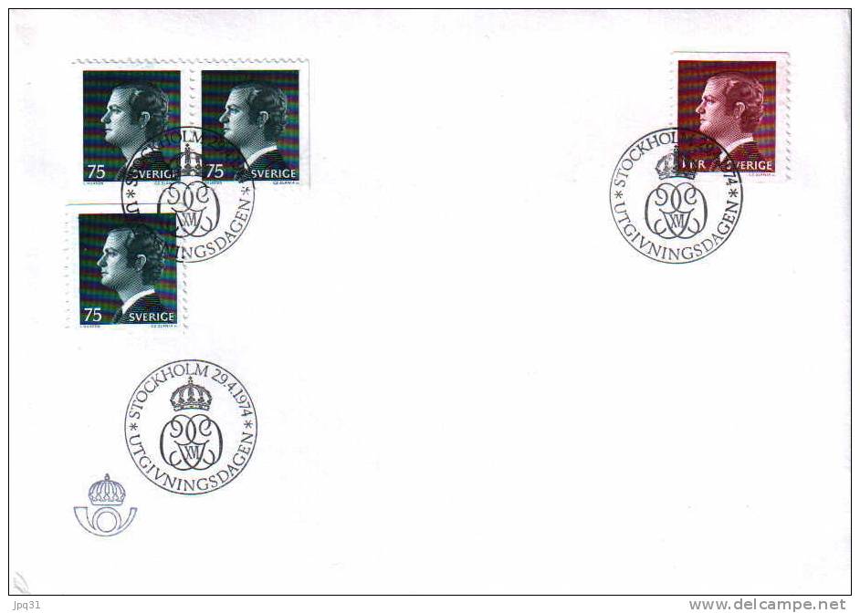 Enveloppe 1er Jour Suède No 829-30 - Stockholm 29/04/74 - Roi Charles XVI Gustave - FDC