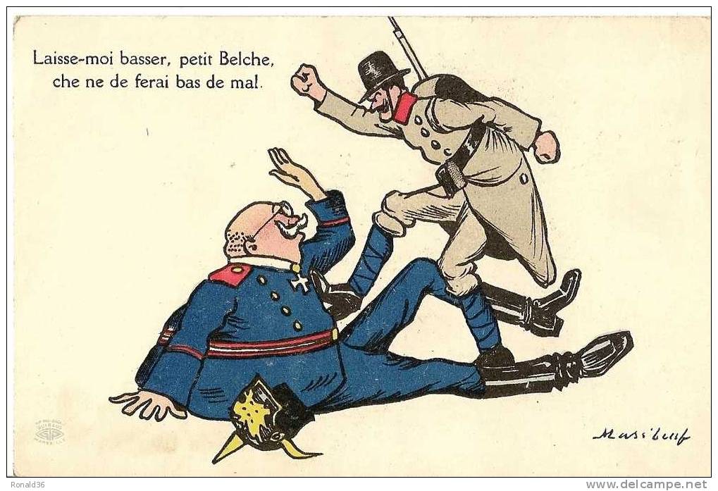 Cp Militaria ( Illustrateur Mass´boeuf  ) Armée De Guillaume II , Casque A Pointe , BELGE - Humour