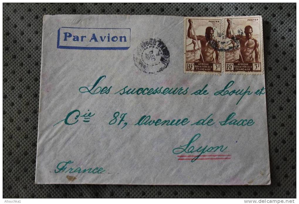 OUBANGUI CHARI  AFRIQUE EQUATORIALE FRANCAISE MARCOPHILIE ENVELOPPE AFF. 2 TIMBRES LETTRE AVION MISSION CATHOLIQUE - Covers & Documents