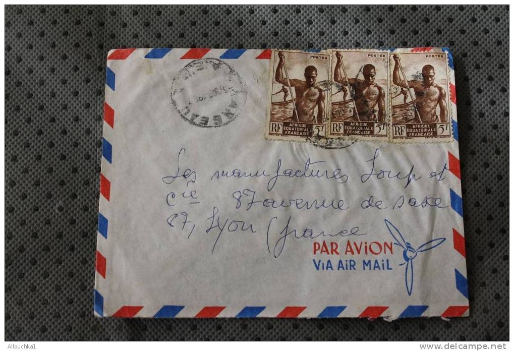 MILITARIA FARGEAU  AFRIQUE EQUATORIALE FRANCAISE MARCOPHILIE ENVELOPPE AFF. 3 TIMBRES LETTRE AVION 2EME ESCADRON - Covers & Documents